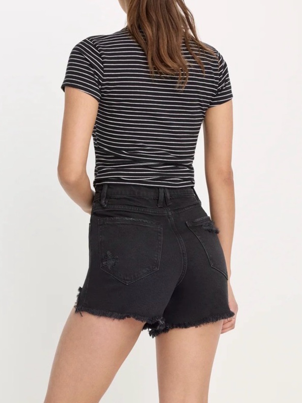Good American Bombshell Jean Short | Black High-Rise Frayed Hem Denim Shorts